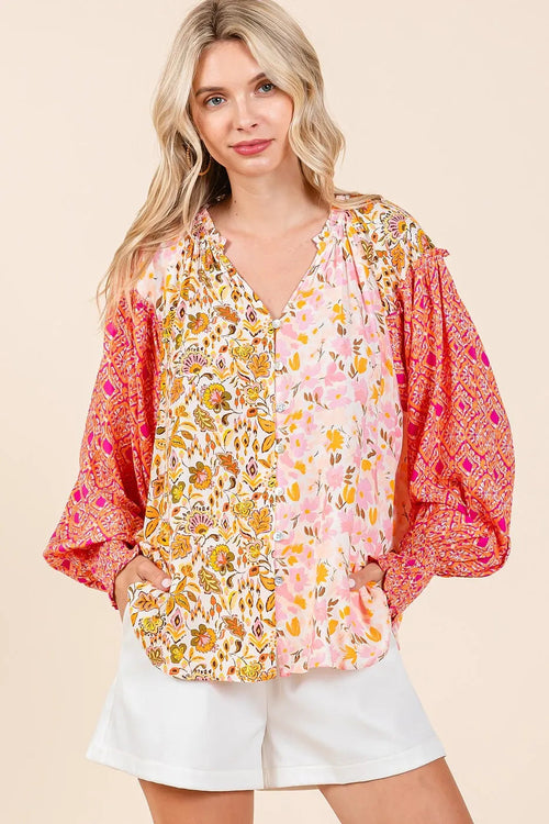 Mittoshop Mixed Patchwork Print Long Sleeve Blouse