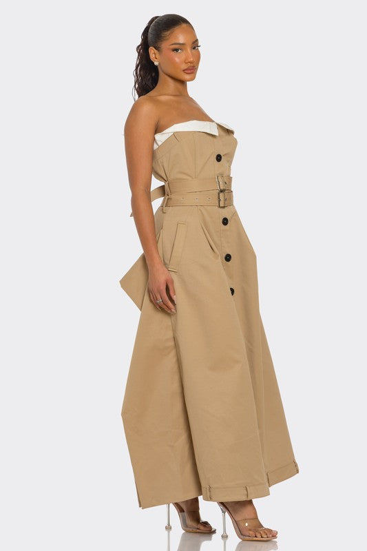 Chic Reinvented Trench Maxi Dress