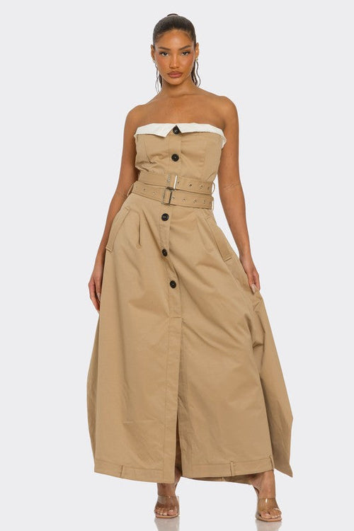 Chic Reinvented Trench Maxi Dress