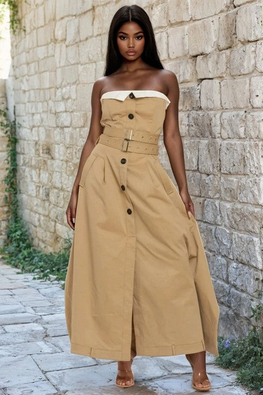 Chic Reinvented Trench Maxi Dress