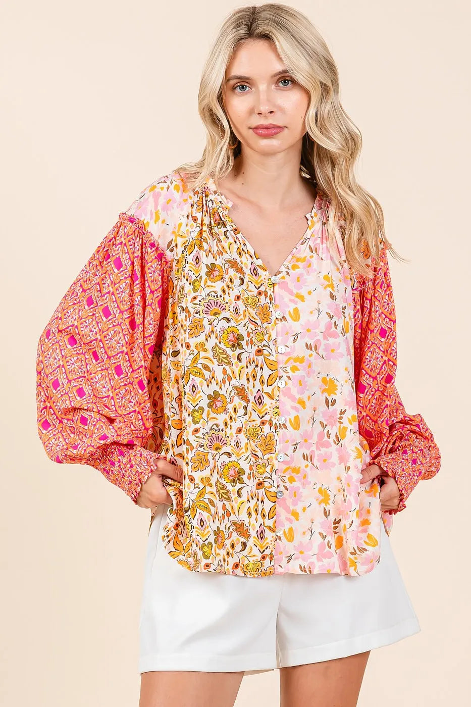 Mittoshop Mixed Patchwork Print Long Sleeve Blouse