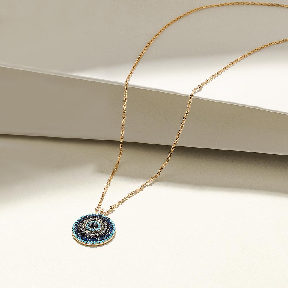 STERLING SILVER ROUND EVIL EYE NECKLACE