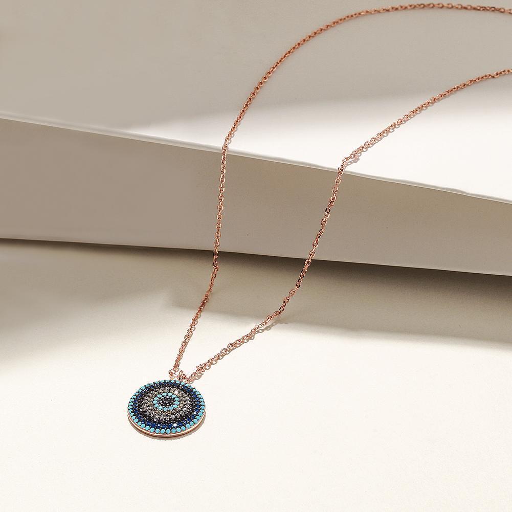 STERLING SILVER ROUND EVIL EYE NECKLACE